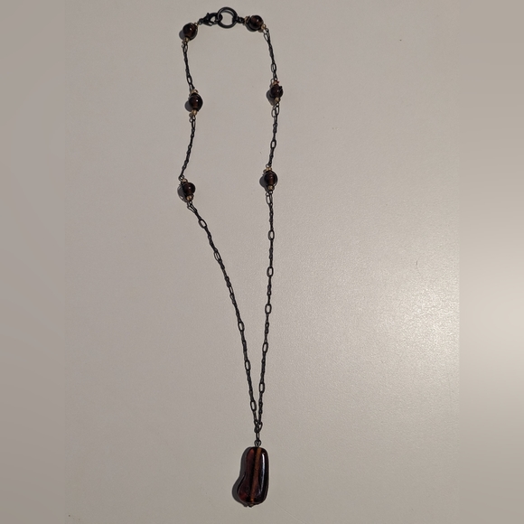 Vintage Faux Amber Glass Pendant Necklace - Picture 5 of 5